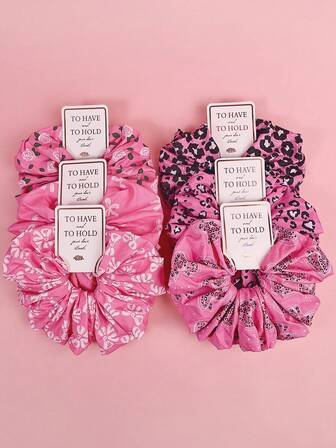 Valentine's Day Sweet & Cute Silk Satin Super Large Hair Scrunchies, Heart, Rose, Bow Multicolor Print Gift, Women Hair Accessories Gift ,Hair Ties ,Scrunchy Hair Ties