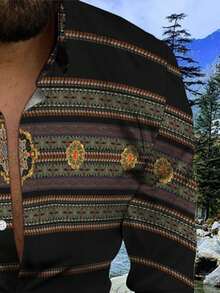 经典复古数码印花休闲男士长袖衬衫 - 黑色 - 查看 4