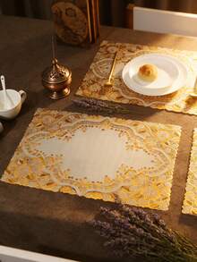 6/12 Peças Jogo Americano Estrela Dourada e Lua, Tapete de Vaso de Flor Vazado de PVC 45*30cm, Lavável, Fácil de Limpar, Resistente a Manchas, Antiderrapante, Resistente ao Calor, Adequado para Decoração de Quarto, Decoração de Mesa de Jantar, Decoração Doméstica, Decoração de Festa, Adequado para Feriados, Festas, Reuniões, Aniversários, Casamentos, Presentes, Jantares, Ao Ar Livre, Piqueniques