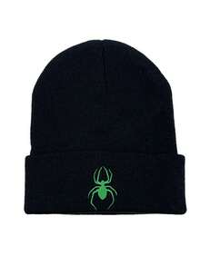 1pc Spider Pattern Knitted Hat, Black & White Basic Elastic Beanie, Suitable For Outdoor Warmth, Winter Cap - Multicolor - View 7