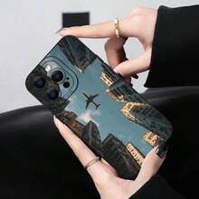 Black Matte Phone Case With City Skyline And Airplane Design.It Contains Precise Cutting Designs That Fully Protect Your Device.Compatible With IPhone 17, 16, 15, 14, 13, 12, 11, As Well As Plus And Pro Max Versions. - 黑色 - 查看 4