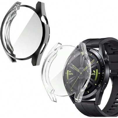 for  Watch GT 3 Case 46mm TPU Protector Cubierta Completo  GT3 Carcasa , Marco Resistente Rasguños Suave Ligero Shockproof Protectora  Watch GT 3 Funda 46mm (2 Unidades) (Negro+Transparente),36058271