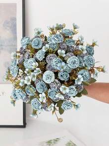 1支/3支仿真丝康乃馨花束装饰婚礼装饰新娘手捧花手腕花胸花家居餐厅卧室花瓶装饰花束DIY生日派对蛋糕装饰新年情人节装饰材料拍摄道具 - 藍色 - 查看 3