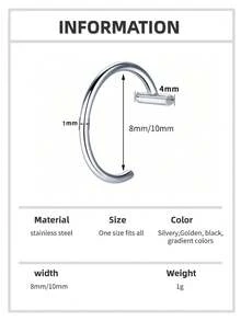 4pcs Fake Nose Rings, Stainless Steel Fake Lip Rings, Nose Clips, C-Shaped Lip Rings, No Piercing Required, Punk Style Body Jewelry, Unisex, Painless Wear