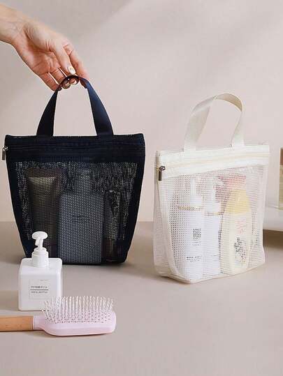 1pc Hand-Held Grid Toiletry Bag Storage Hollow Shower Fitness Drainage Travel Swimming Portable Makeup Bag Beach