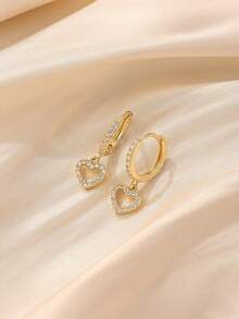 1 Pair Fashionable Rhinestone Heart Stud Earrings For Girls, Lightweight Luxury Everyday Earrings - Multicolor - View 1