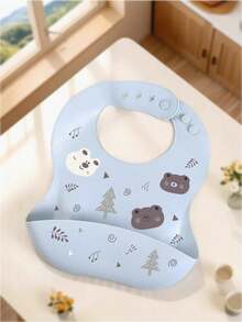1个婴儿硅胶围兜，防水、防污、防漏，适合用餐时使用 - 小熊图案
