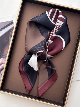 1pc Colorful Geometric Retro Pattern Casual Faux Silk Printed Scarf/Shawl For Women, Suitable For Office, Outdoor, Dating