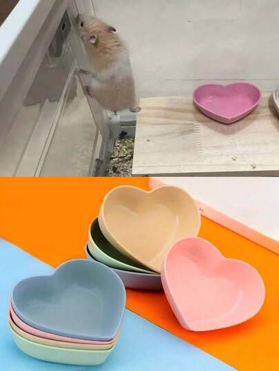 4 piezas Tazón de comida y taza de agua con forma de corazón - Diseño antivuelco de plástico duradero, múltiples opciones de color adecuadas para conejos, gerbilos, gatos, perros - Tazón de comida y dispensador de agua para mascotas pequeñas, accesorios para hámsters, suministros para mascotas alegres, material fácil de limpiar, comedero para mascotas, accesorios para mascotas pequeñas, tazón de comida para hámsters, accesorios para cobayas