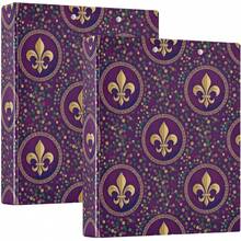 Carpeta de 3 anillos impresa de 1.5 pulgadas, carpeta de anillos en D con bolsillos, carpetas decorativas para la escuela universitaria u oficina, oro flor de lis, morado - talla únicax1 - Ver 1