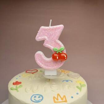 全新病毒式水果樱桃数字蜡烛（0-9）生日蛋糕装饰