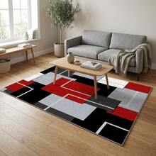 1 pieza Alfombra moderna de estilo nórdico con patrón geométrico, alfombra lavable antideslizante de lana sintética, adecuada para sala de estar y dormitorio - Multicolor - Ver 3