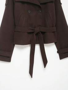 DEEKA Nueva Chaqueta de Mujer de Moda Otoño/Invierno Casual Minimalista con Doble Botonadura y Cinturón Marrón - Marrón - Ver 11