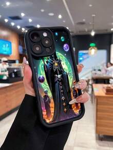Estuche para teléfono Mystical Skeleton Sorcerer Compatible con estuches para teléfonos   17  16 Pro Max  15 Pro Max  13 y  12 Hecho de material TPU a prueba de caídas, resistente al desgaste y cómodo de sostener Un gran regalo para familiares, amigos, seres queridos, novios/novias y para Navidad y Año Nuevo - Negro - Ver 3