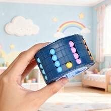 3D Cylinder Cube Toy Magic Spinner Spiral Sliding Puzzle Game, Stress-Relieving Educational Toy For Children (Red, Blue, Black) - 藍色 - 查看 2