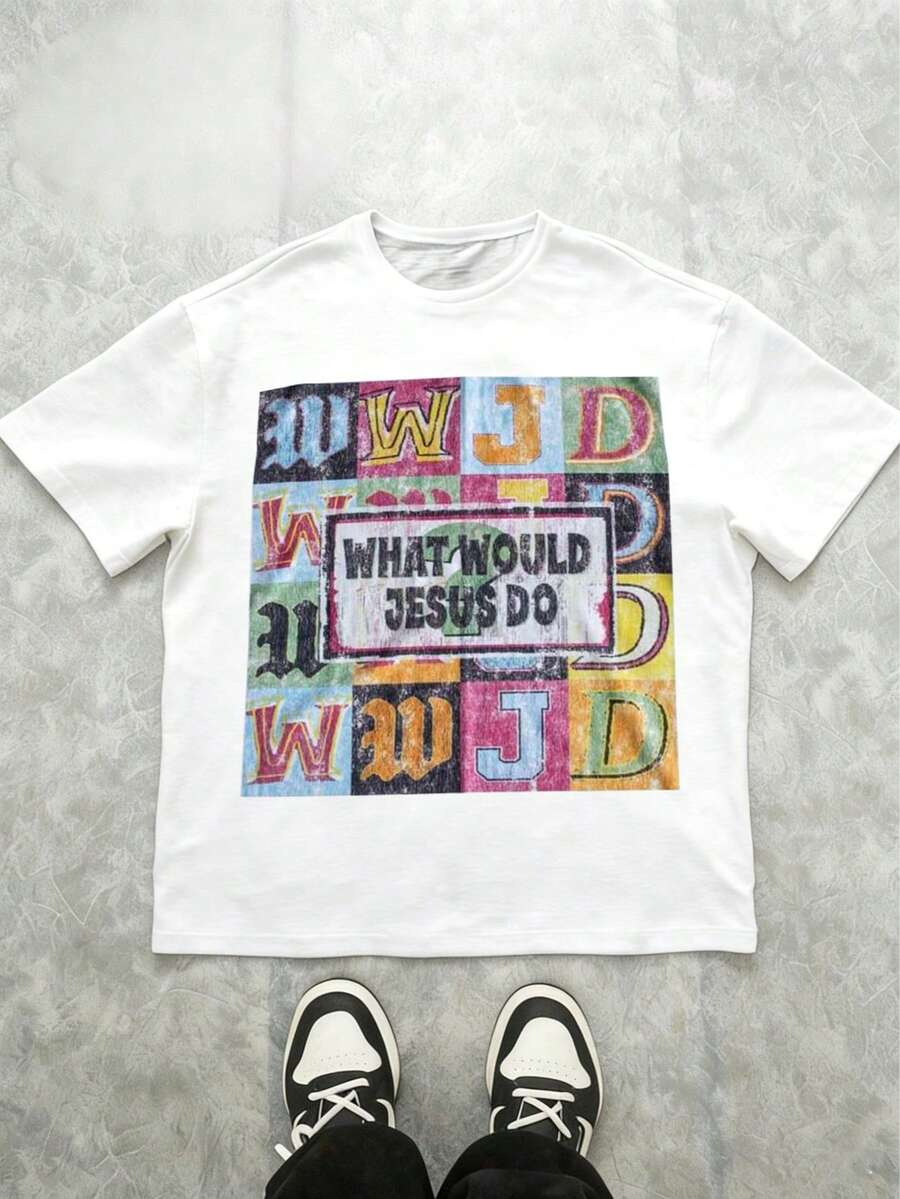 Tween Girl Cotten Clothes,Y2K-Inspired Letter Print T-Shirt - Casual Crew Neck, Short Sleeve, Machine Washable - Perfect For Spring/Summer/Fall,Fashion, Streetwear, Unisex, Men, Women - 白色 - 查看 1