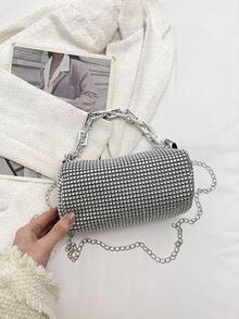 Fashionable Commuter Mini Sparkling Rhinestone Clutch Bag For Evening Party - Silver - View 10