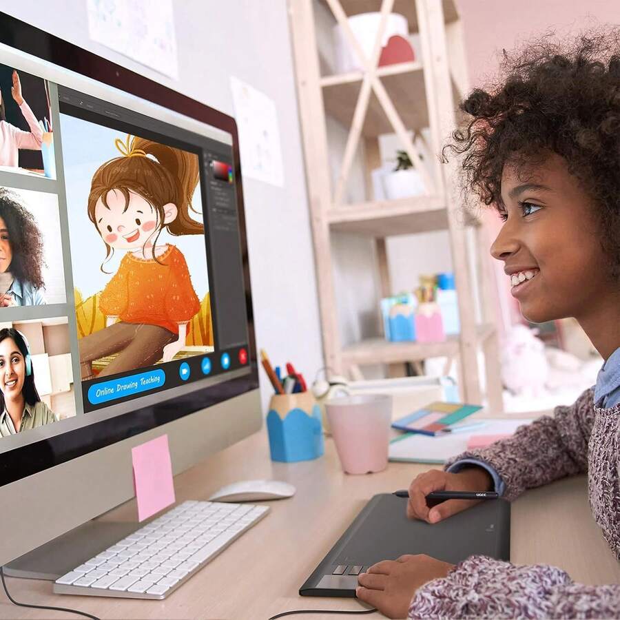 UGEE M708 V3 Tableta Gráfica Digital, 10 "x 6" Gran Tableta de Dibujo con 8 Teclas Rápido, Lápiz Capacitivo Sin Batería de 8192 Niveles de Presión Compatible con  OS, Windows, Android, Linux - alambre - Ver 1