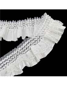 1 Yard Elastic Lace Ruffle Trim, Pleated Curtain Valance Dress Fabric, Black & White Lace Trim, Approx. 9cm Wide - White - View 4