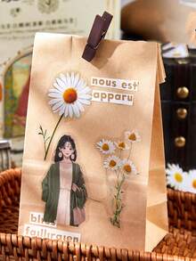 30张/包 金箔花卉贴纸，创意美学贴纸，DIY装饰剪贴簿工艺材料，节日礼物，个性化剪贴簿学习用品（6种不同设计）剪贴簿用品文具 - 彩色 - 查看 8