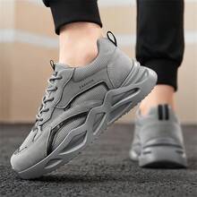 Men's New Breathable Work Safety Shoes, Casual Thick Sole Non-Slip Sneakers, Comfortable Chunky Sneakers - Grey - View 2