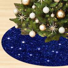 Falda de árbol de Navidad azul de 36 pulgadas con lentejuelas de terciopelo brillantes y collar de purpurina para árbol de lápiz y decoraciones azules de Navidad - Blanco - Ver 1
