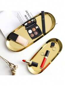 Stainless Steel Jewelry Tray, Cosmetic Storage Box, Bathroom Tray, Decorative Tray, Small Storage Tray, Bathroom Storage Box, Home Decor, Luxury Home Gold Foil,Makeup Bag,Travel Essential - Gold - View 5