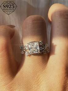 1 chiếc nhẫn Moissanite cắt kiểu công chúa 2 carat, nhẫn bạc S925 không gây dị ứng, nhẫn đính hôn/đám cưới/kỷ niệm phong cách Bohemian, trang sức thiết yếu cho năm mới, Giáng sinh, sự kiện trang trọng, kèm hộp quà tặng - Bạc - Xem 3