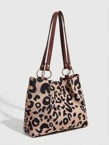 Leopard Print Women's Handbag, Brown Shoulder Tote Bag, Large Capacity, New Autumn/Winter Versatile Casual Shoulder Shopping Bag, Suitable For School And Commute - Khaki - View 5