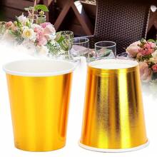 50/25/10pcs 9oz Gold Paper Cups, Water Cups, Beverage Cups, Milk Cups, Juice Cups, Suitable For Cold/Hot Drinks, Office, Party, Home, Travel - Gold - View 4