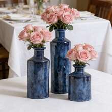 Blue Ceramic Vases - 3 Small Blue Vases With A Rustic, Country Style, Perfect For Home Decor. Suitable For Living Rooms, Tabletops, Entryways, Etc. Also Suitable For Offices, Living Rooms, Dining Rooms, Bedrooms, Bathrooms, Etc. Home Decor Vases, Flower Vases, Holiday Decoration Vases. - Blue - View 8