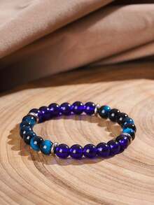 8mm Blue Quartz Elastic Bracelet - Royal Blue Ombre, Stress Relief Gemstone, Perfect Gift For Any Occasion