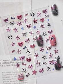 1 pieza Lindo y elegante adhesivo de arte de uñas con estampado de leopardo, esencial para técnicos de uñas, diseño 3D en relieve con estampado de leopardo rosa, azul y marrón, corazón y lazo, adhesivo de uña reutilizable para manualidades DIY, regalo para mujeres, suministros de arte de uñas, accesorio elegante - Multicolor - Ver 14