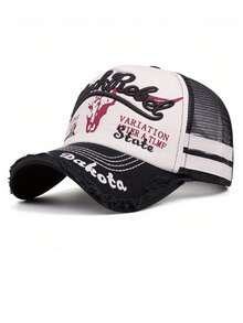 新款透气网眼棒球帽，男士时尚牛头字母刺绣可调节后扣帽，休闲百搭涤纶网眼拼接防风防紫外线帽，适合春夏佩戴 - 帽子 - 查看 8