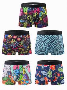 10pcs/Pack Assorted Printed Pattern Men's Briefs, Comfortable Boxer Shorts, High Elastic Mid-Waist Sports Underwear, Fashionable Men's Underwear, Printed Boxer Briefs - Multicolor - View 9