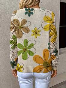 Printed Sweater: Elegant Bohemian Floral V-Neck Long-Sleeve Pullover. The Entire Piece Is Printed, A Women's Knitted Sweater, Suitable For Spring And Summer, And A Four-Season Style Essential For Home Wear And Travel. Available In 5 Colors. - màu xanh lá - Xem 4