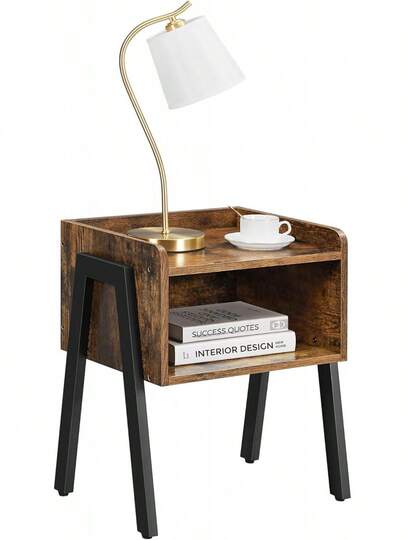VASAGLE ULET54X - Mesa Auxiliar con Compartimento de Almacenamiento, Muebles industriales para recámara, Color café rústico y Negro