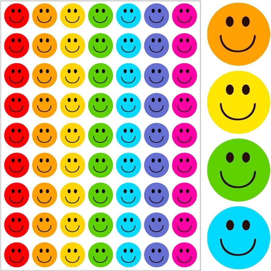 630pcs/10sheets Happy Smiling Face Self-Adhesive Stickers, Teacher Reward Stickers, Colorful Mini Motivational Stickers - Happy Times - View 1