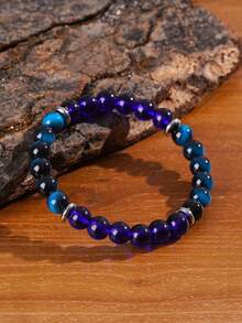 8mm Blue Quartz Elastic Bracelet - Royal Blue Ombre, Stress Relief Gemstone, Perfect Gift For Any Occasion