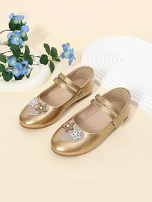 Zapatos de niña con suela blanda y antideslizante tipo Mary Jane, zapatos de princesa dorados. Zapatos con brillantes para niñas pequeñas para concursos de belleza - Dorado - Ver 1