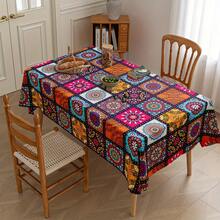 1pc Rectangle Polyester Tablecloth, Mandala Bohemian Style Colorful Tablecloth For Holiday Party Decor, Home Decoration