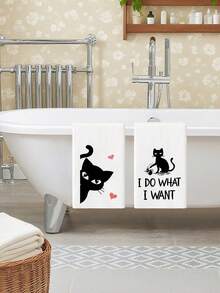 2Pcs Polyester Funny Cat Kitchen Towels, Decorative Dish Towels For Cat Lover, Housewarming Gifts, Wedding Shower Gift, Fun Hostess Kitchen Decor - White - View 5