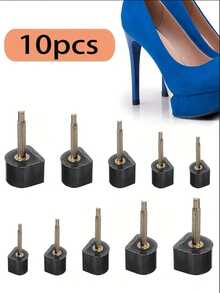5 Sets High Heel Replacement Tips, Wear-Resistant Anti-Slip Quiet Heel Repair Nails, Thick & Thin, Black, Apricot, Transparent Heel Studs