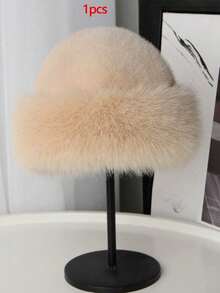 1pc Plush Mongolian Hat, Thick & Warm, Faux Fur, Fashionable & Minimalist Bucket Hat For Autumn/Winter - Multicolor - View 13