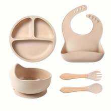 7pcs Baby Tableware Set, Customizable With Name & Pattern, Baby Gift, Bib, Plate, Bowl, Cup, Fork & Spoon, Teether