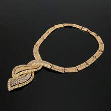 Women's Dubai Gold Jewelry Set: Eid Al-Adha Earrings, Necklace Set, Gold Crystal Decor Jewelry Set 4pcs: Chunky Necklace, Dangle Earrings, Bracelet And Cocktail Ring - Luxury Gift For Weddings, Parties And Formal Occasions - Necklace + Ring + Bracelet + Earrings - View 4