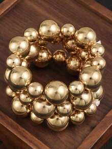 3pcs Vintage Punk Contrast Color Beaded Geometric Ball Bracelet Set, Gift For Women, Valentine's Day Gift OMSK CDHO - 金子 - 查看 5