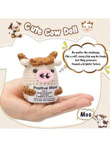 1个“手工钩织奶牛毛绒玩具 - “积极哞哞”鼓励毛绒玩具，送给朋友/孩子的可爱励志礼物，激励人心的桌面装饰，柔软可爱的毛绒玩具，适合房间和办公室” - 彩色 - 查看 2