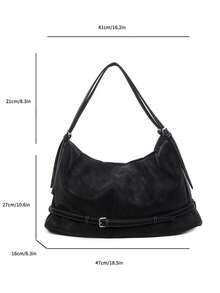 Large Size Shoulder Tote Bags For Women PU Suede Solid Color Big Capacity Shopping Hobo Bag Handbags Luxury Tote Handbag Cross Body Tote Bag For Work, Shopping, Dating, Travel, College Students, Women's Bag, Daily Use - 黑色 - 查看 8