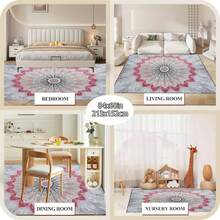 1pc Extra Large Bohemian Purple Mandala Area Rugs - Non-Slip Machine Washable Floor Rugs With Purple/Blue/Pink/Black/Teal Intricate Pattern, Durable Polyester & TPR Backing For Living Room, Bedroom, Home Decor - 樣式 7 - 查看 6